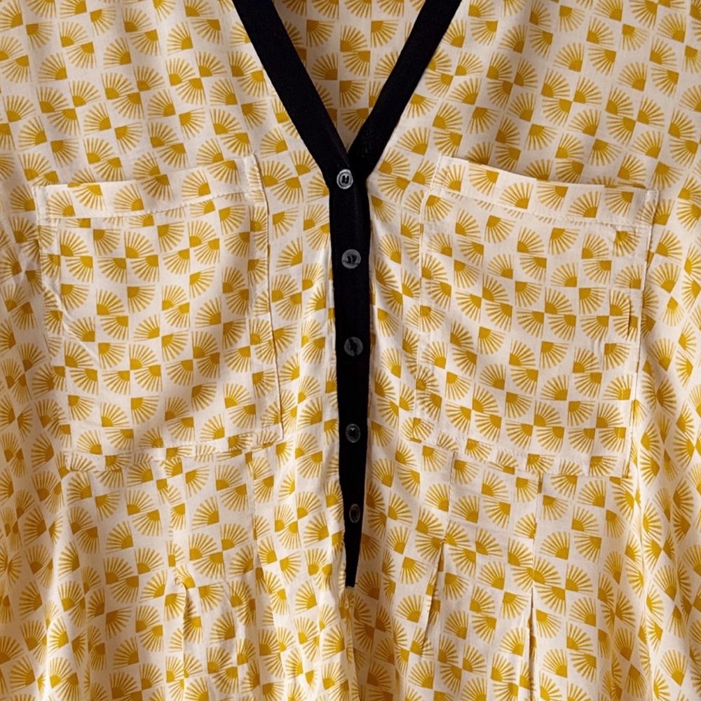 Anthropologie Vanessa Virginia Honore Yellow Motif Roll Tab Sleeve Blouse Size 4 - Picture 9 of 12
